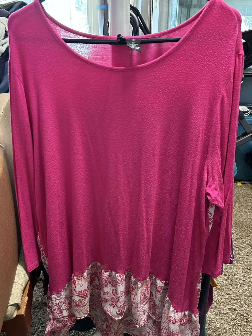 Kim Rogers Women's 2X Pink Rayon and Polyester Long Sleeve Blouse with Paisley R